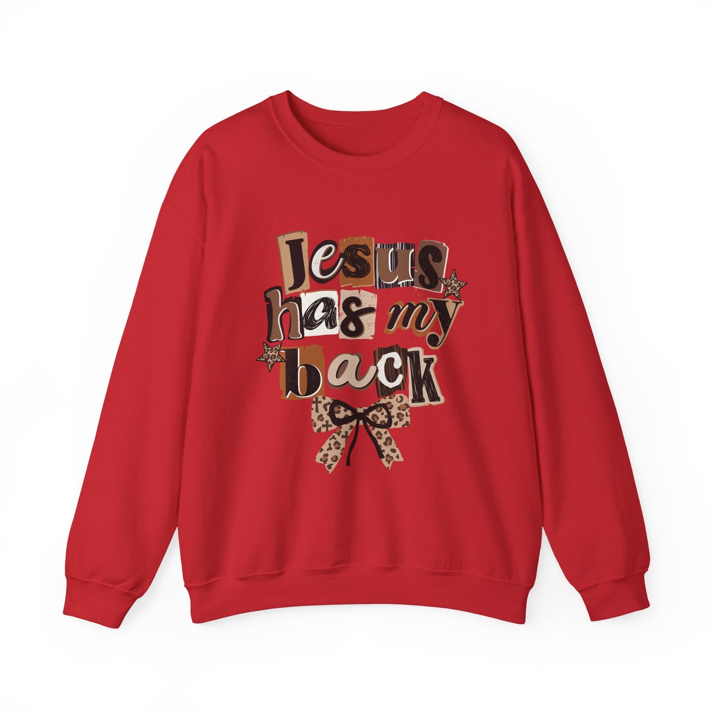 Jesus Has My Back Leopard Bow Sweatshirt