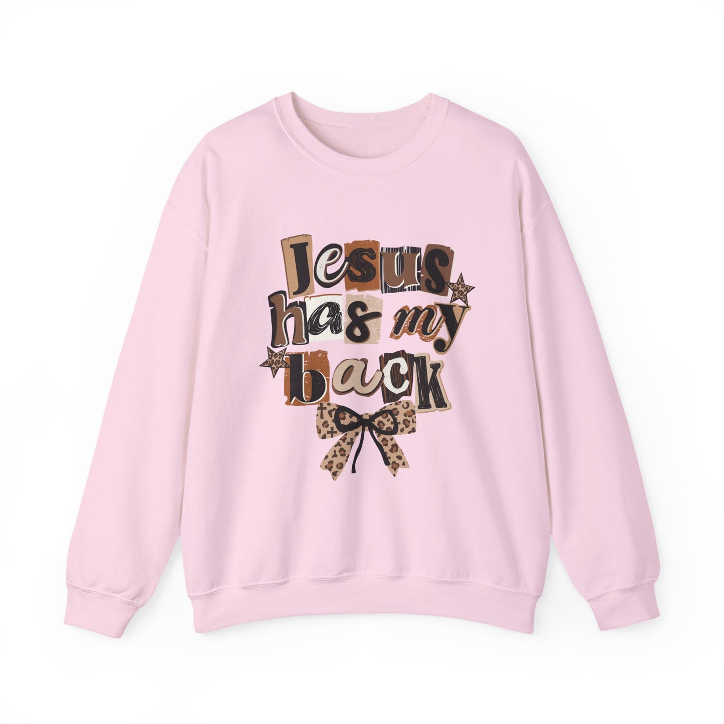 Jesus Has My Back Leopard Bow Sweatshirt