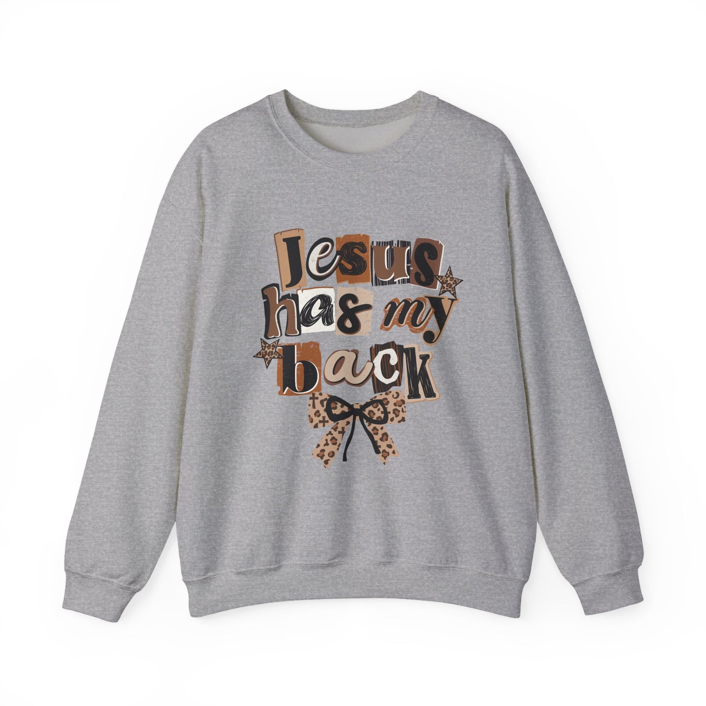 Jesus Has My Back Leopard Bow Sweatshirt