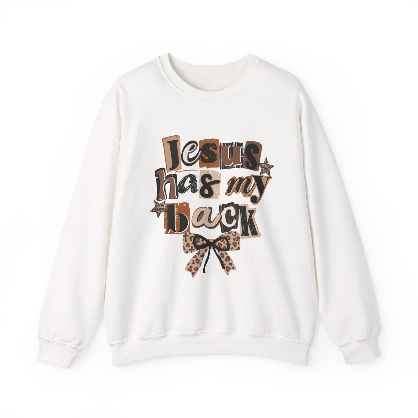 Jesus Has My Back Leopard Bow Sweatshirt
