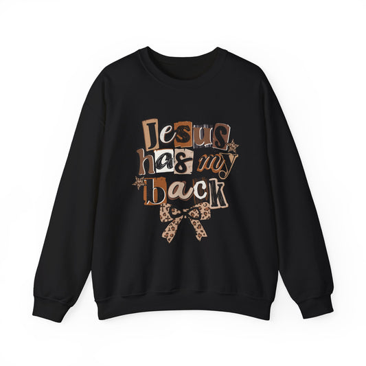 Jesus Has My Back Leopard Bow Sweatshirt
