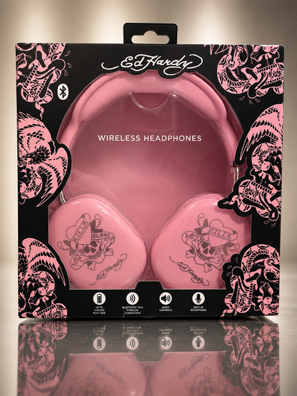 Ed Hardy Bluetooth V5.0 Wireless Headphones (PINK)