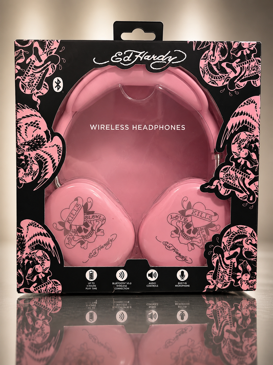 Ed Hardy Bluetooth V5.0 Wireless Headphones (PINK)