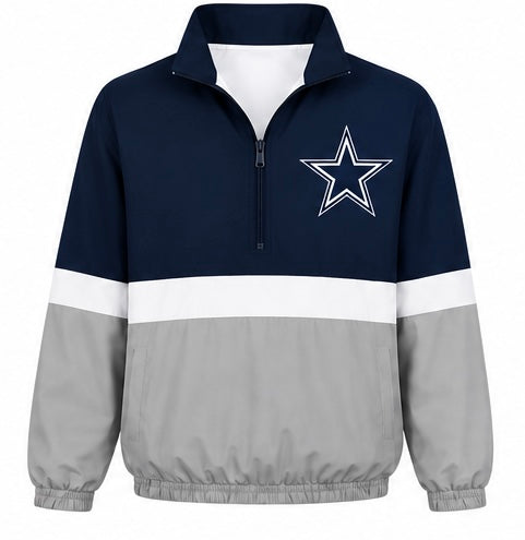 -PRE ORDER- 💙🤍Navy/Gray Colorblock-Dallas Cowboys-Zip Pullover