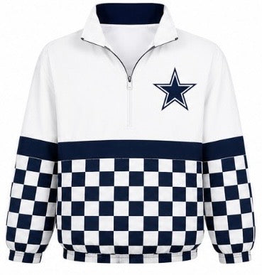 -PRE ORDER- 🏁 Navy & White Checkered-💙Dallas Cowboys Zip Pullover