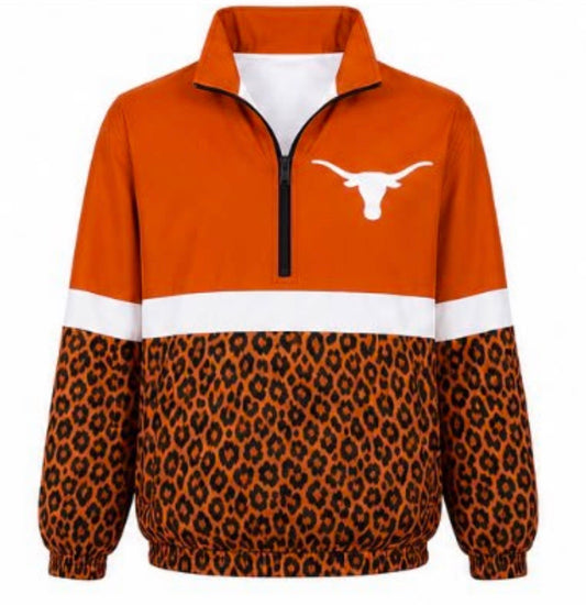 -PRE ORDER- 🧡🤘TEXAS LONGHORN-🧡 Leopard print version-Zip Pullover