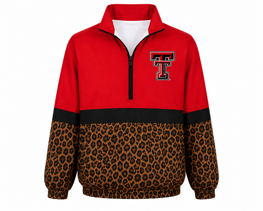 – PRE-ORDER-❤️ Texas Tech Game Day Quarter Zip Pullover *❤️ Leopard*