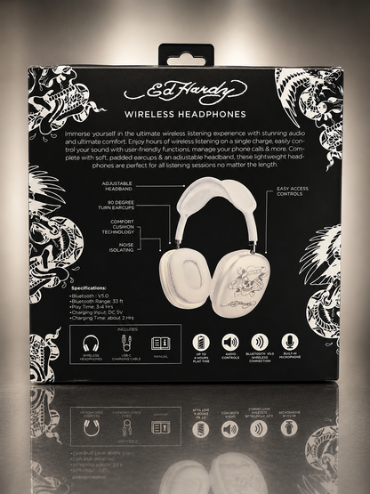 Ed Hardy Bluetooth V5.0 Wireless Headphones (WHITE)